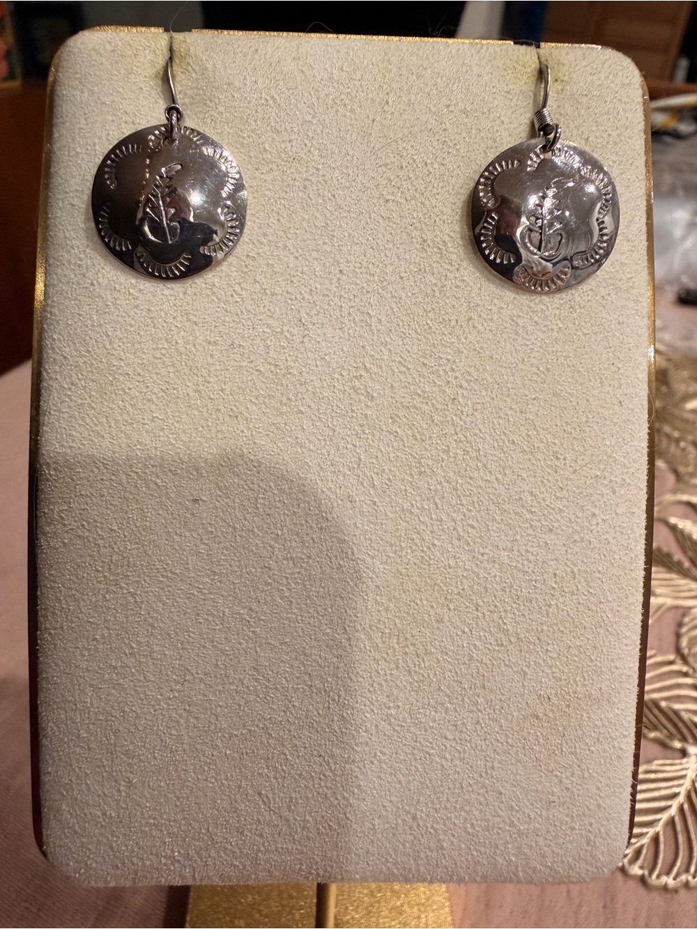 Miriam Gorman Sterling Silver Round Floral Disc Drop Earrings - Silver